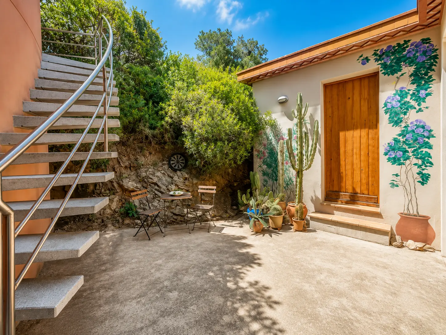 Patio with staircase and entrance