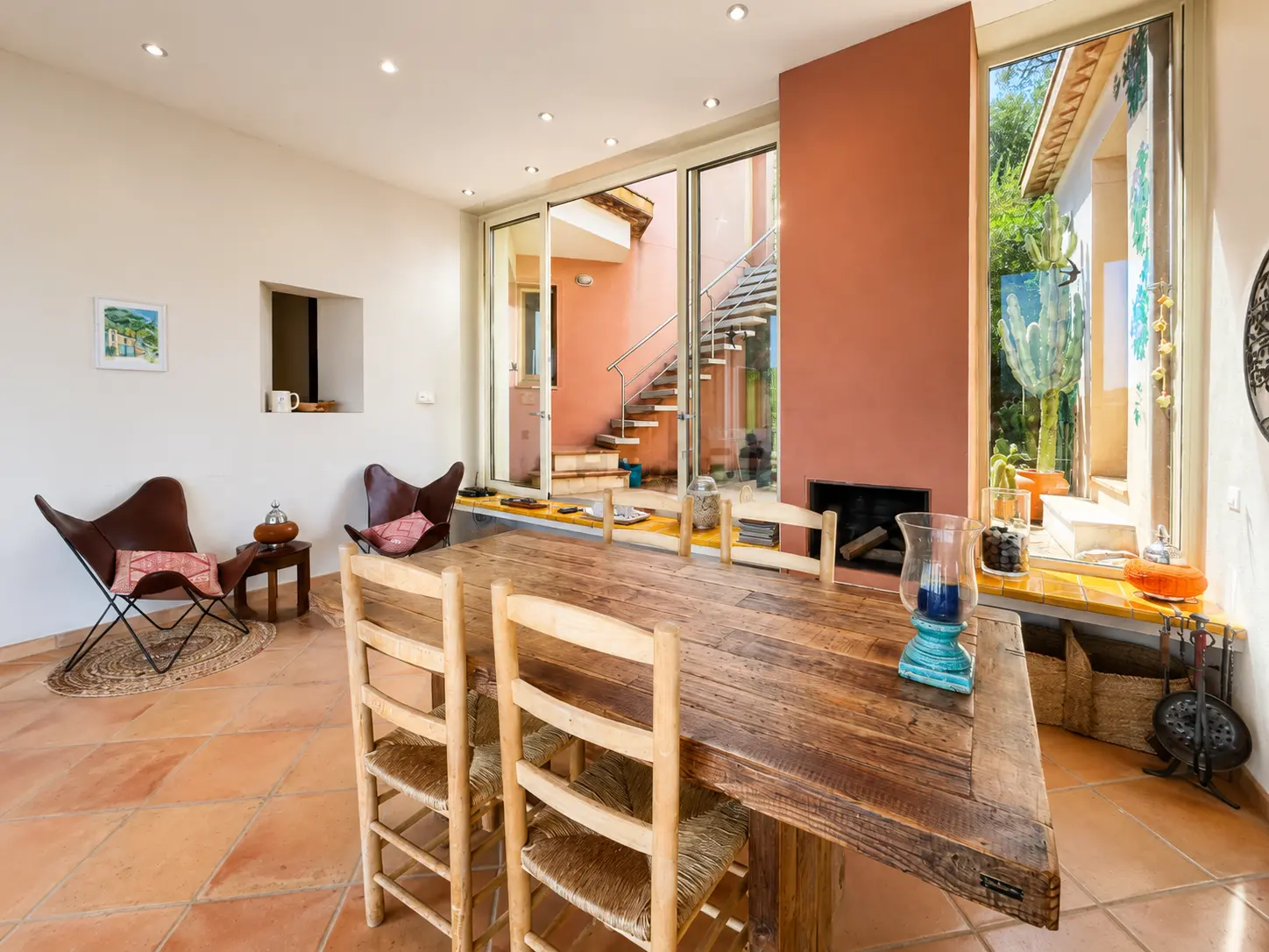 Dining area with fireplace